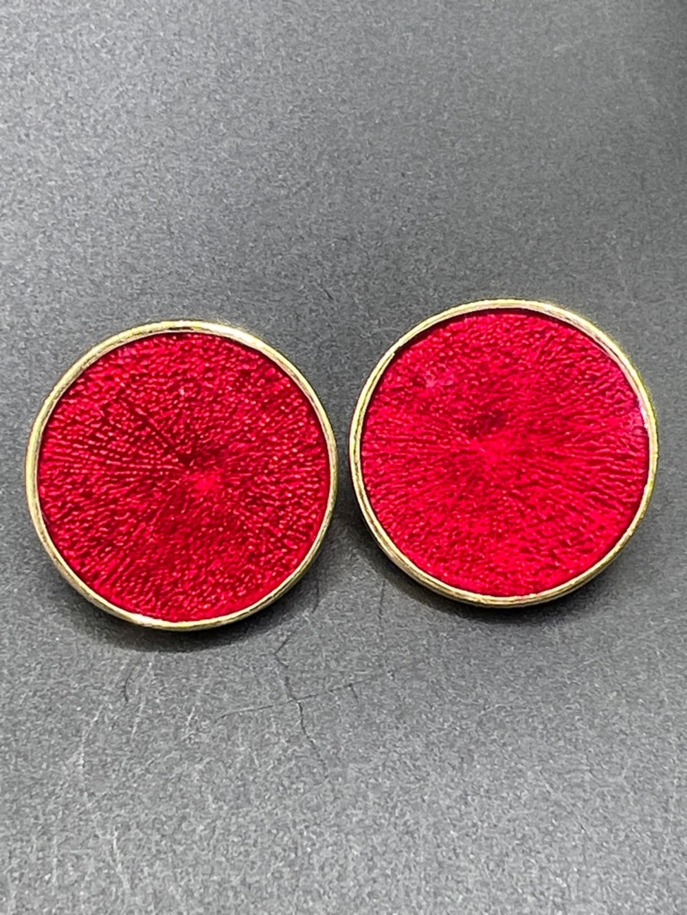 Vintage Red Round Earrings with Gold Trim
